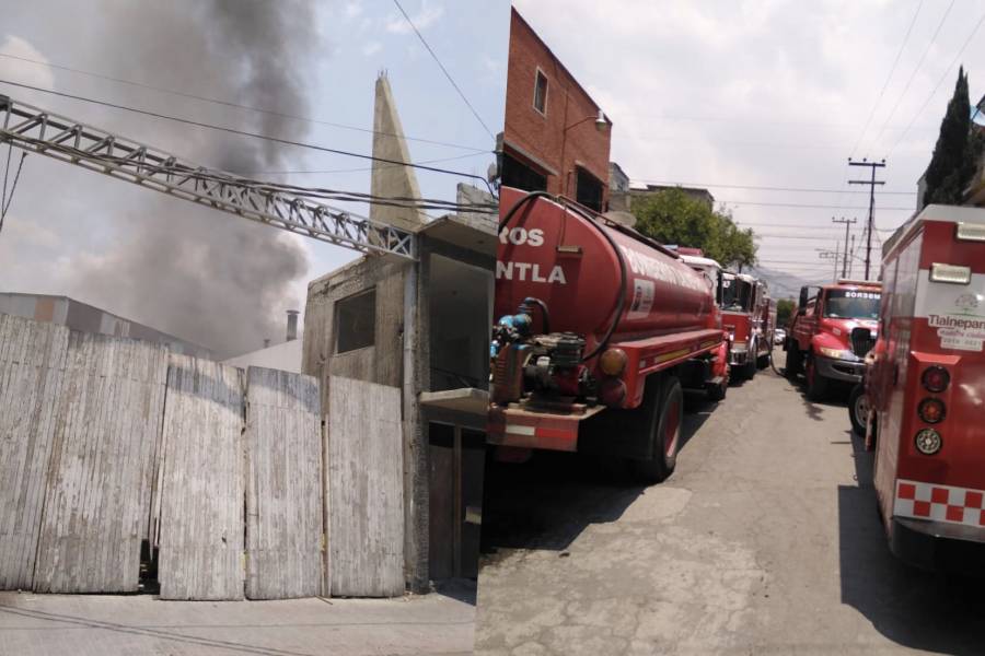 Se registra incendio en fábrica de hules de Tlalnepantla