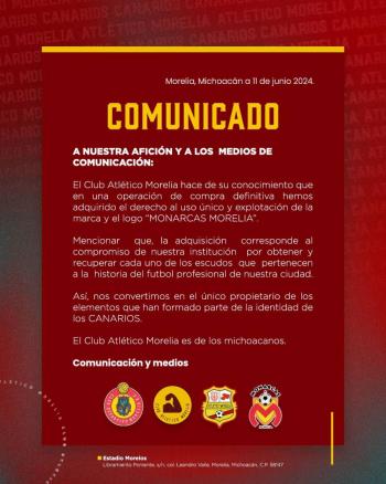 Club Atlético Morelia recupera Marca y logo de Monarcas Morelia