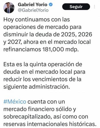 México disminuye pagos de deuda en mercado local